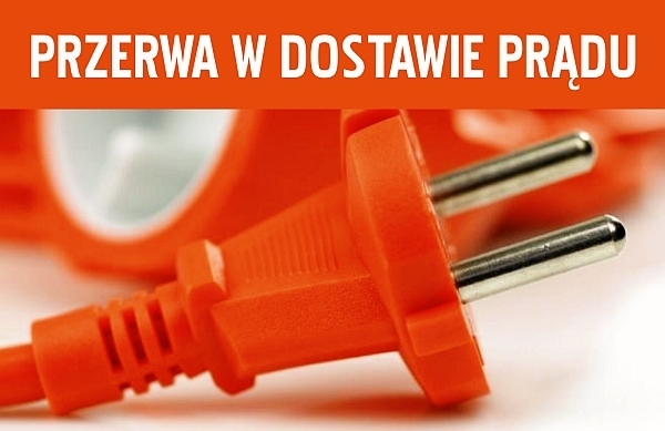 napis przerwa w dostawie prądu, wtyczka na pomarańczowym tle