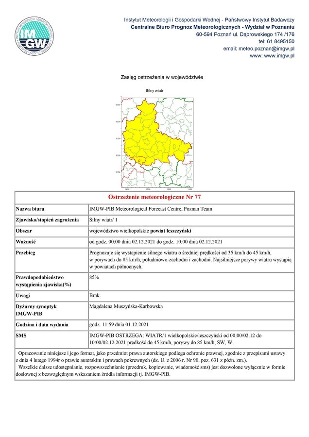 ostrzeżenie meteorologiczne - informacje 