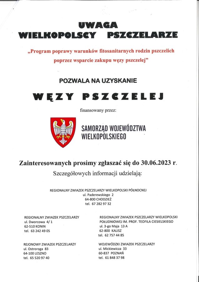 plakat do wielkopolskich pszczelarzy