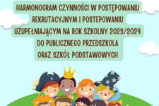 Harmonogram czynności w postępowaniu rekrutacyjnym i postepowaniu uzupełniającym na rok szkolny 2023/2024 do publicznego przedszkola oraz szkół podstawowych