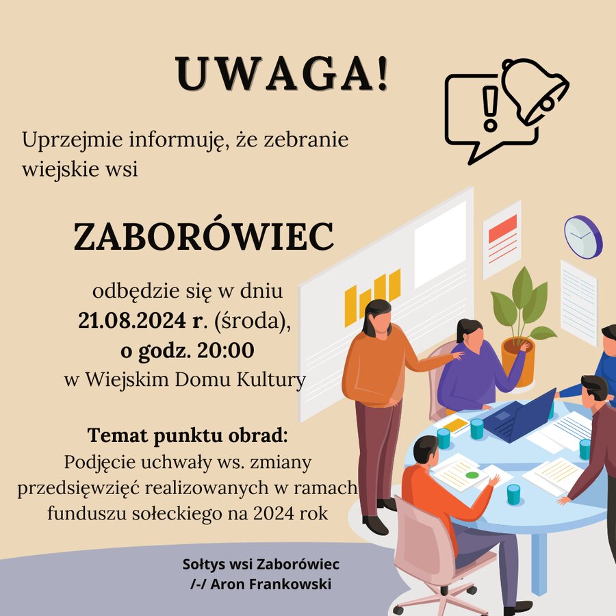 plakat dot. zebrania wiejskiego w zaborówcu